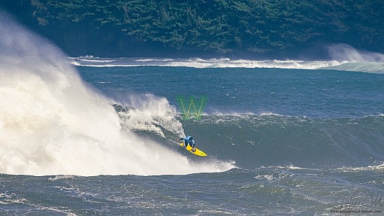big wave surfing, blue vest, haena, hāʻena, yellow board, 01/16/21